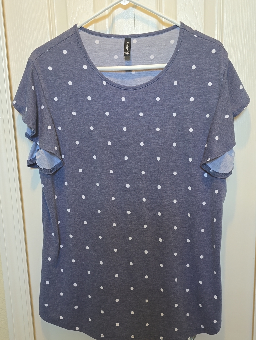 F&F Blue Polka Dot Short Sleeve Top with Ruffle Sleeves